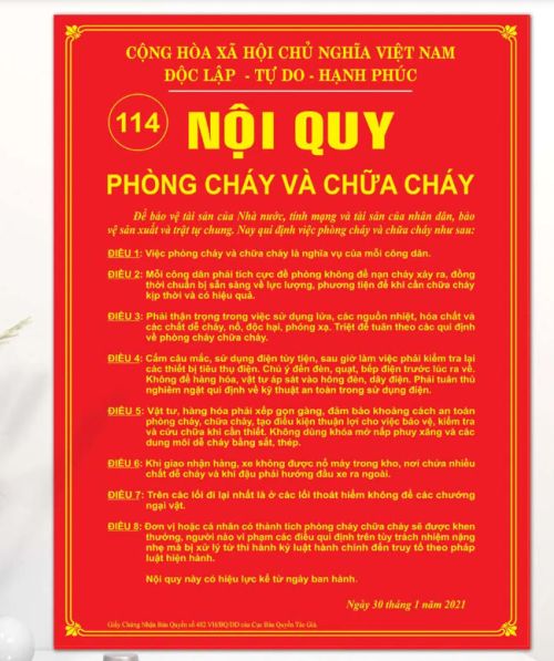 Các quy định cơ bản trong biển nội quy phòng cháy chữa cháy